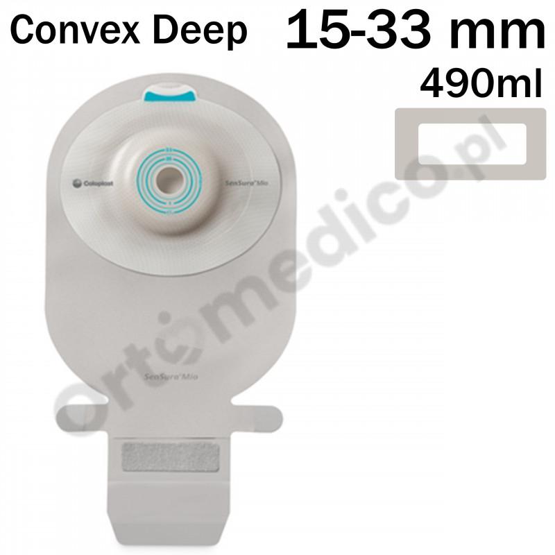 164460 Worek 1-cz Sensura Mio Convex Deep 15-33mm 490ml Szary z Okienkiem Otwarty Coloplast