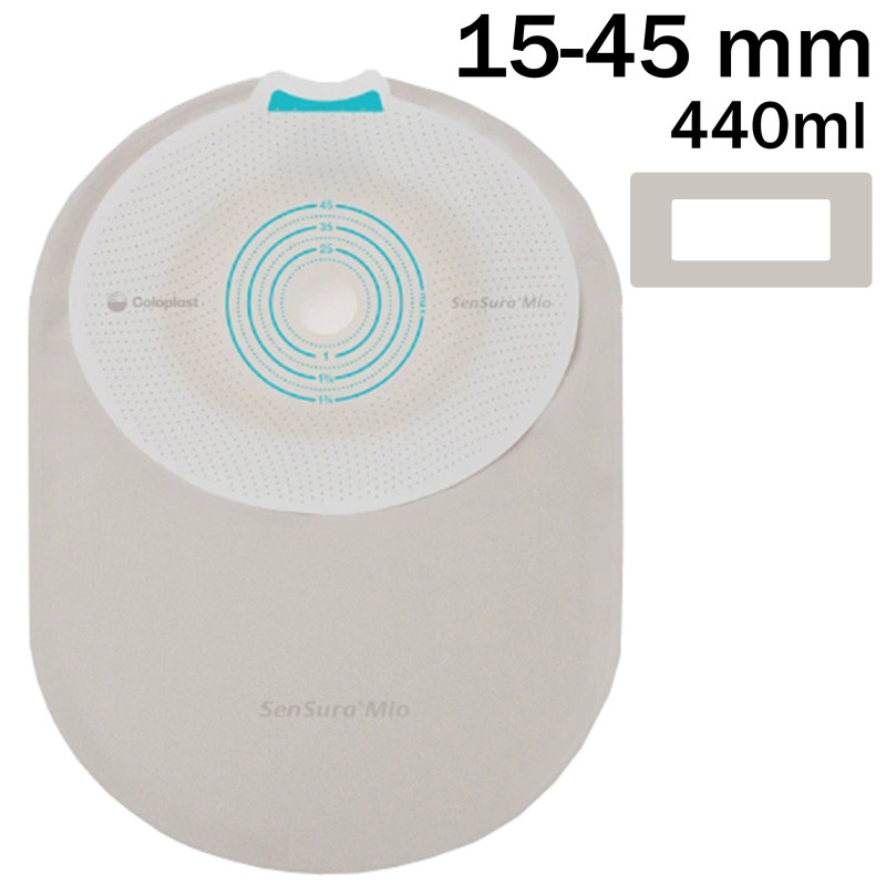 108710 Worek 1-cz Sensura Mio MIDI 440 ml, 15-45mm  Zamknięty  Naturalny Szary z Okienkiem Coloplast