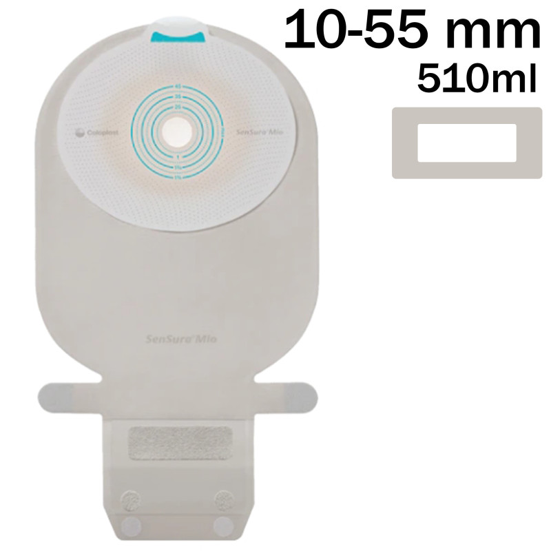 104510 Worek Stomijny Jednoczęściowy Sensura Mio MAXI 510 ml, 10-55mm Otwarty Naturalny Szary z Okienkiem Coloplast