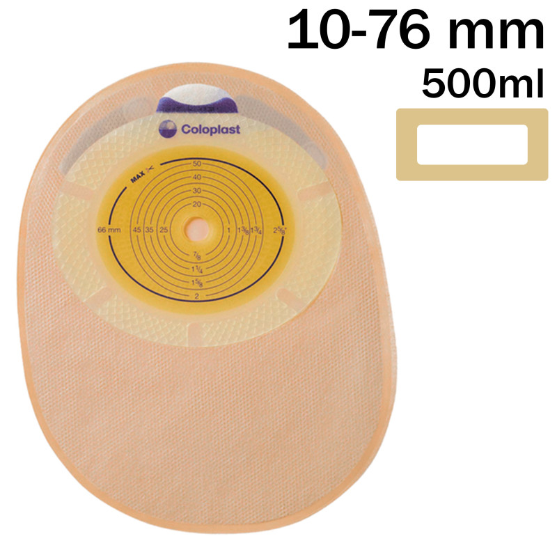 150300 Worek SenSura Kolostomijny 1-cz 10-76 mm 500 ml Zamknięty Cielisty z Okienkiem Coloplast