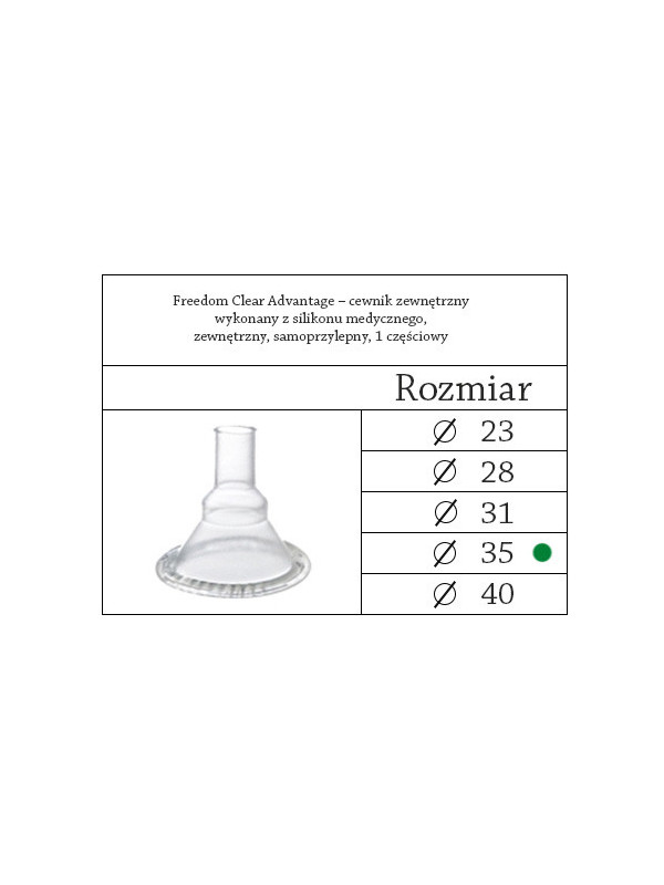 5043501002 Cewnik Zewnętrzny Freedom Clear Advantage Coloplast Samoprzylepny Do Zbiórki Moczu 1-częściowy 35mm