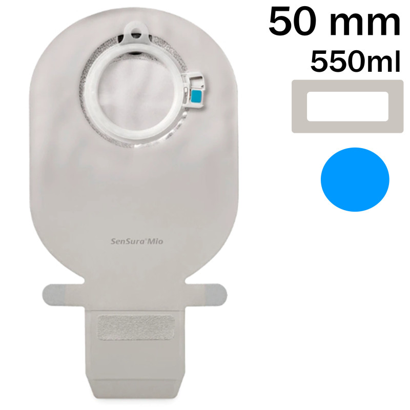 114430 Worek Dwuczęściowy SenSura Mio Click 50mm 550ml z Filtrem Otwarty Neutralny Szary z Okienkiem Coloplast