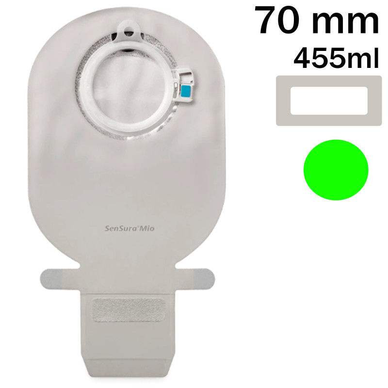 114560 Worek Dwuczęściowy SenSura Mio Click 70mm 455ml z Filtrem Otwarty Neutralny Szary z Okienkiem Coloplast