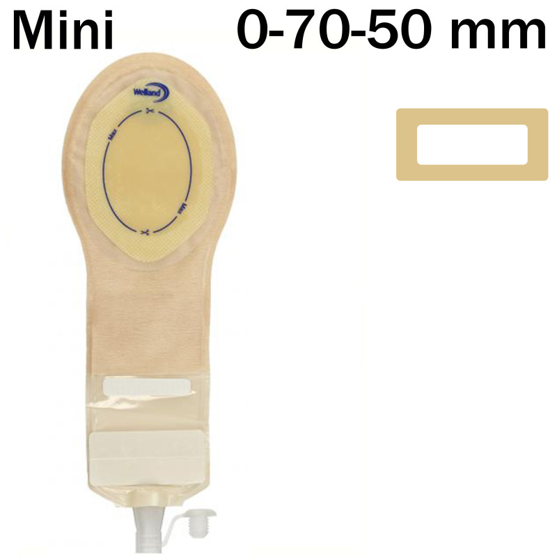 XSOP500 Worek Pediatryczny Jednoczęściowy Pedriatic Pouch Fistula Bag, Drenażowy 0-70-50 Mini Z Filtrem Beż z Okienkiem Welland