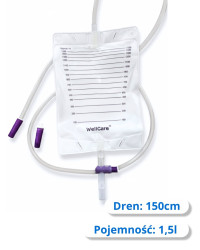 KLN159L Worek do zbiórki moczu WellCare 1500 ml z długim drenem 150 cm – worek na nogę i do nocnej zbiórki