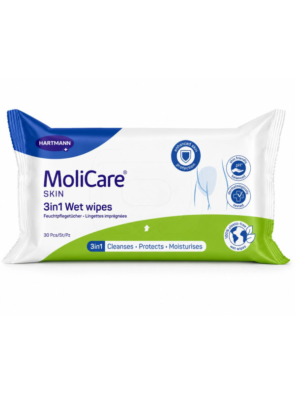 MoliCare Skin 3w1 chusteczki nawilżane dla dorosłych 30 szt. do skóry wrażliwej