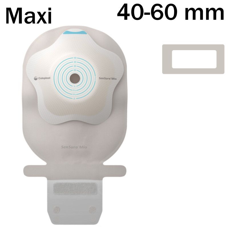 182810 Worek 1-cz SenSura Mio Concave 40-60mm Maxi Z Filtrem Neutralny z Okienkiem Otwarty Coloplast