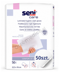Seni Care podfoliowane myjki higieniczne do mycia ciała – rękawice jednorazowe, 50 szt. 1 opakowanie