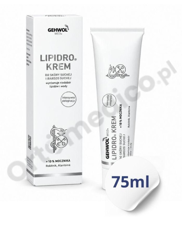 GEHWOL LIPIDRO Krem silnie nawilżający do stóp 75 ml – na suchą, popękaną skórę, z mocznikiem i rokitnikiem
