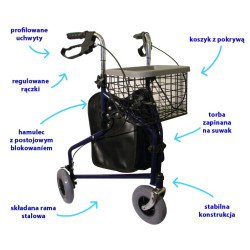 Trójkołowy balkonik AR-004 ARmedical z koszykiem i torbą Trójkołowy balkonik AR-004 ARmedical z koszykiem i torbą