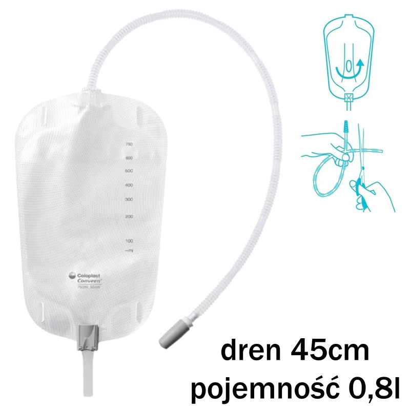 051740 Worek Conveen Do Zbiórki Moczu Dren 45cm pojemność 0,8l Coloplast