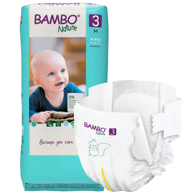 Abena Bambo Nature 3 pieluszki pampersy 4-8 kg dla dzieci na rzepy AZS