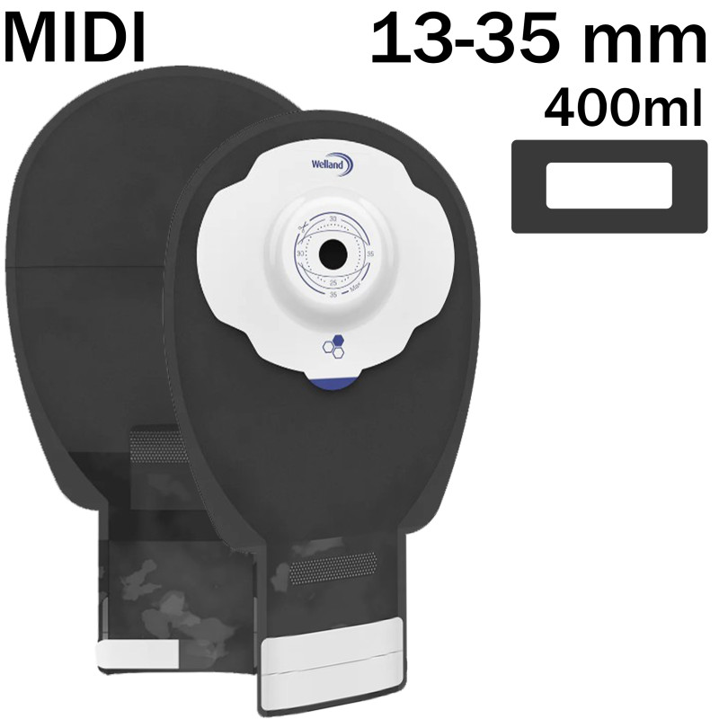 X1D1N126213 Worek Ileostomijny 1-cz Aurum Plus Soft Convex Czarny z 0kienkiem 13-35 mm Midi 400 ml Miód Manuka Welland