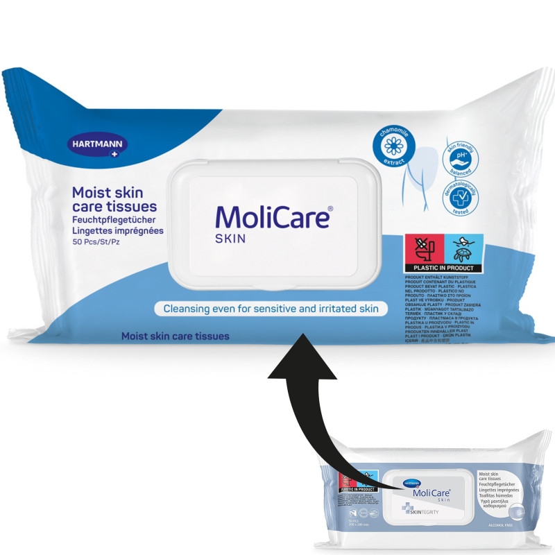 MoliCare Skin Chusteczki Nawilżane 3w1 50 szt. Do Pielęgnacji Skóry Osób Leżących i Nietrzymających Moczu