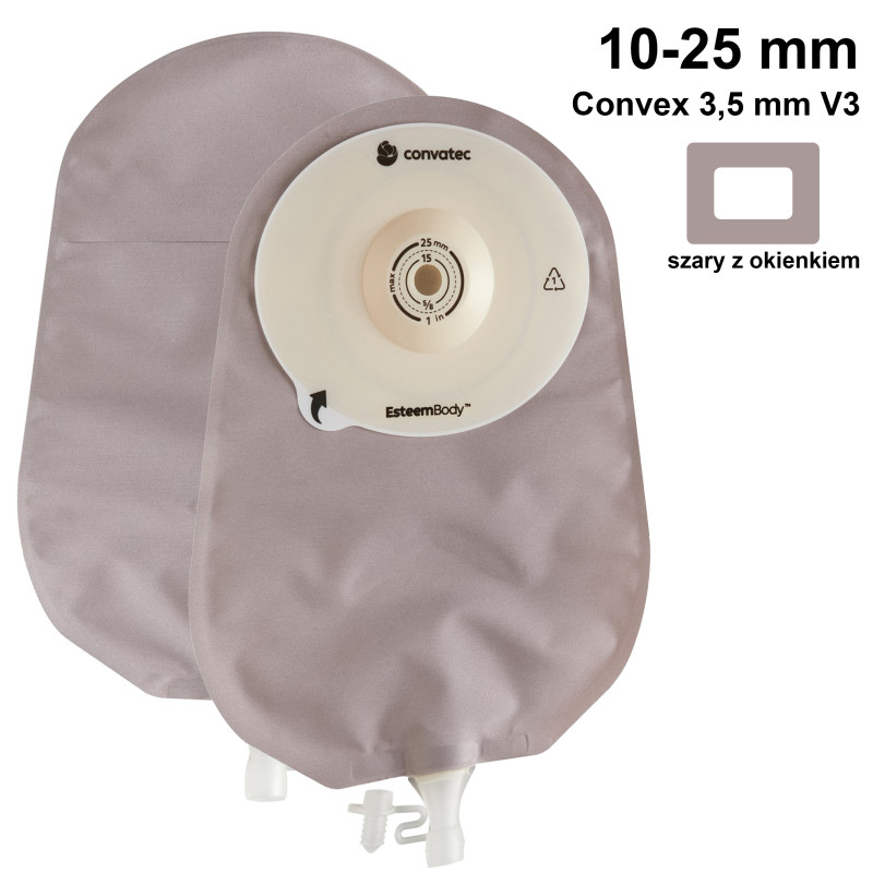 423705 Worek 1-cz Esteem Body Urostomijny  do wycinania 10-25 mm Szary z Okienkiem Convex 3,5mm 460 ml ConvaTec