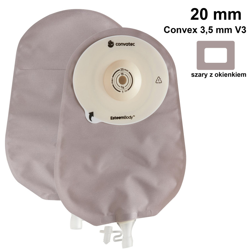 423707 Worek 1-cz Esteem Body Urostomijny Gotowy Otwór 20 mm Szary z Okienkiem Convex 3,5mm 460 ml ConvaTec