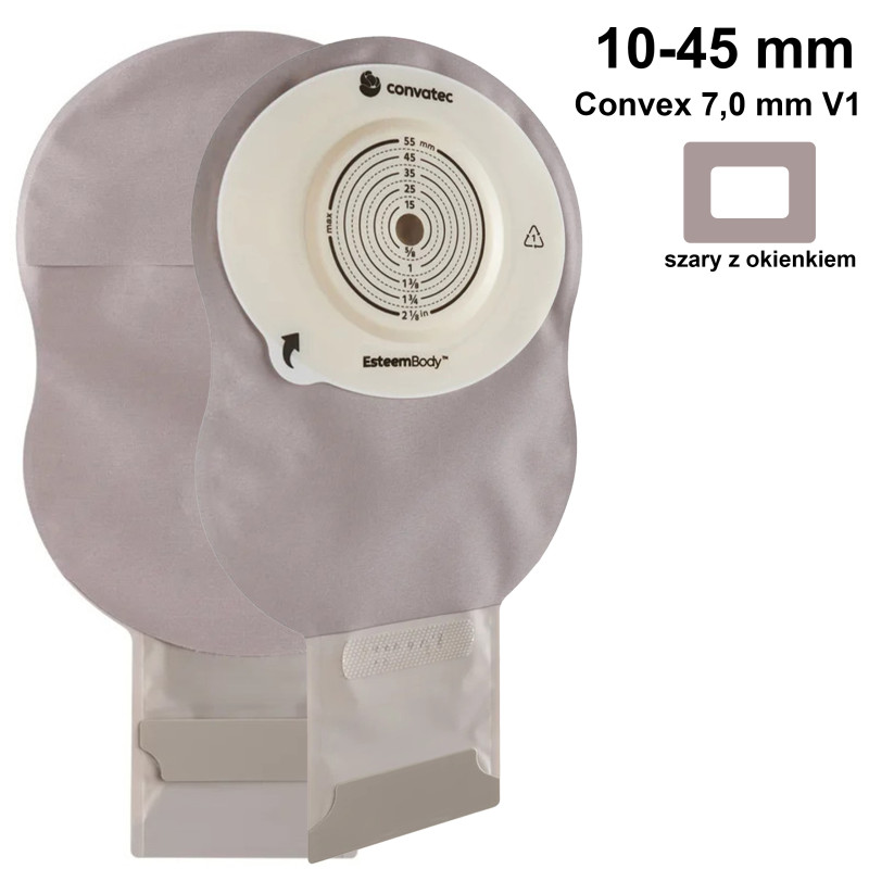 423656 Worek 1-cz Ileostomijny Esteem Body Otwarty Szary z Okienkiem 10-45 mm Duży 570 ml Convex 7,0 mm V1 Convatec