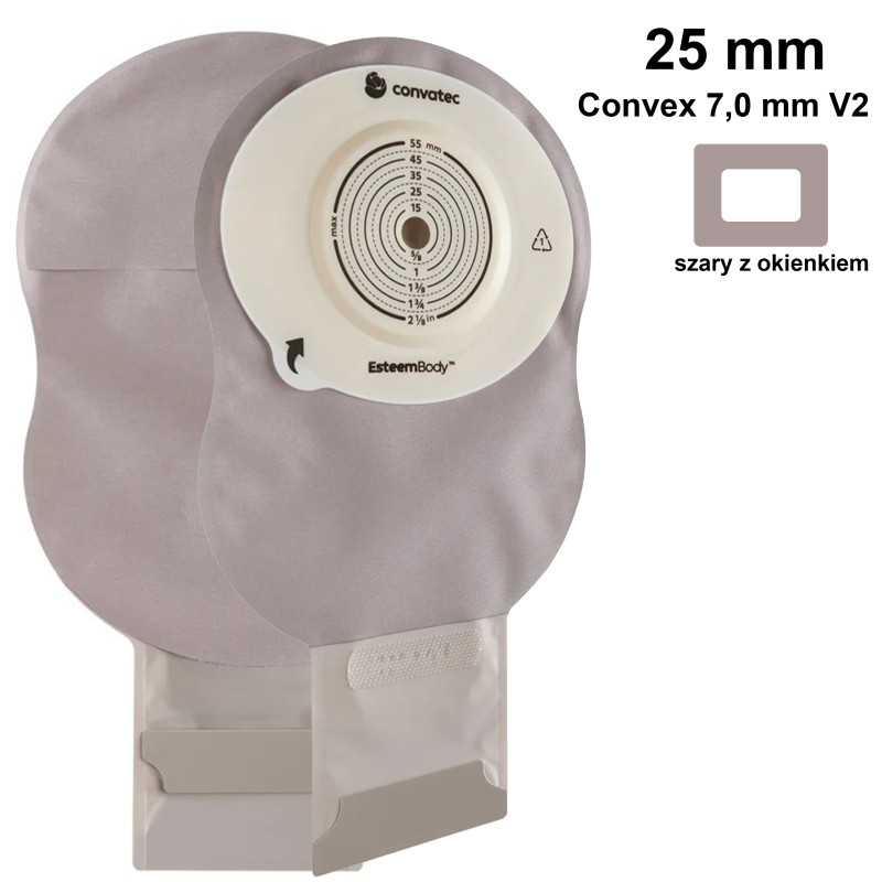 423628 Worek Stomijny Jednoczęściowy Esteem Body Otwarty Szary z Okienkiem Gotowy 25 mm 410 ml Convex 7,0 mm V2 Convatec