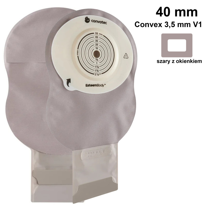 423613 Worek Ileostomijny Jednoczęściowy Esteem Body Szary z Okienkiem Otwarty Gotowy 40 mm 410 ml Convex 3,5 mm V1 Convatec