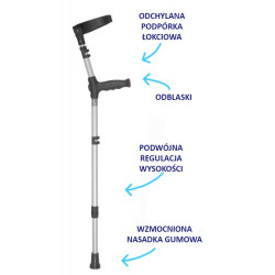 Kula łokciowa z podwójną regulacją wysokości i odchylaną podpórką 01/MR Mikirad