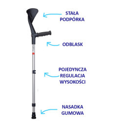 Kula łokciowa 04/MR M Mikirad z pojedynczą regulacją wysokości, stałą podpórką i miękkim uniwersalnym uchwytem
