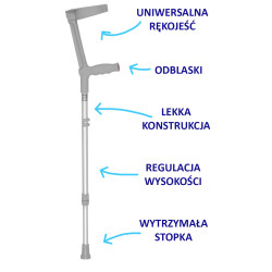 Kula łokciowa z regulacją wysokości i odchylaną podpórką 05/MR Mikirad