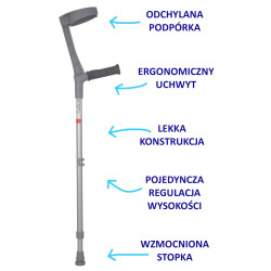 Kula łokciowa 05/MR.E z regulacją wysokości i odchylaną podpórką Mikirad