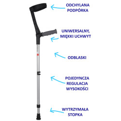 Kula łokciowa 05/MR.M z miękkim uchwytem, regulacją wysokości i odchylaną podpórką Mikirad