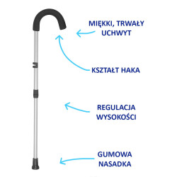 Laska do chodzenia z miękkim uchwytem "hak" 12/MR.H Mikirad