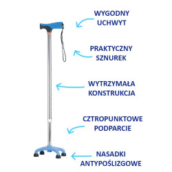 Laska inwalidzka aluminiowa AR-017 Armedical – czwórnóg niski z miękkim uchwytem
