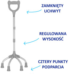 Czwórnóg z uchwytem laski do chodzenia 16/MR.L Mikirad