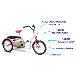 Rower rehabilitacyjny trójkołowy HAPPY dla dziewczynek w wieku 8-13 lat
