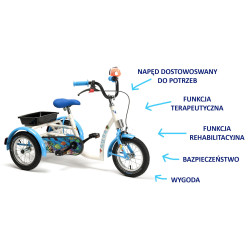 Rower rehabilitacyjny trójkołowy AQUA Vermeiren dla dziewczynek w wieku 3-7 lat