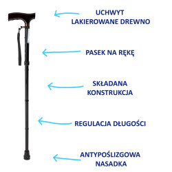 Laska inwalidzka aluminiowa, składana JMC-C 2052 Timago