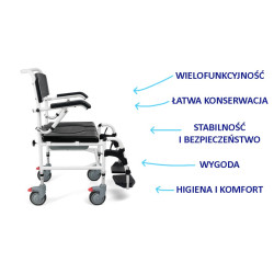 MASTER-TIM – Wózek prysznicowo-toaletowy 3w1 do transportu osób niepełnosprawnych Timago