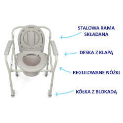 Krzesło toaletowe na kółkach TGR-R KT 023C Timago, idealne do opieki nad osobami starszymi i niepełnosprawnymi