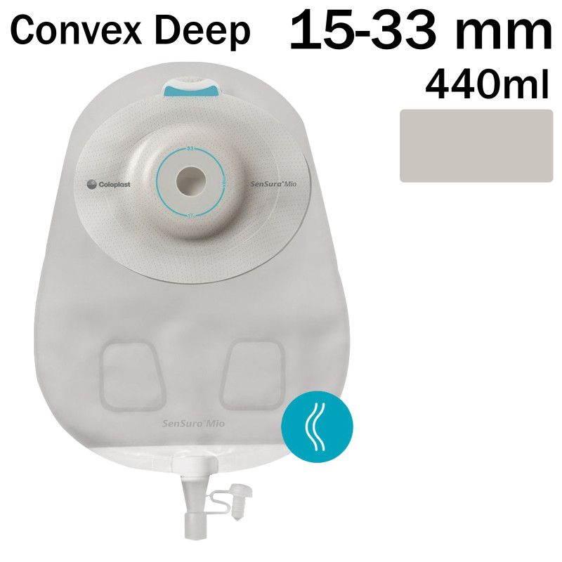 168560 Worek Urostomijny Jednoczęściowy SenSura Mio Convex Deep Maxi 15-33mm 440ml Neutralny Szary