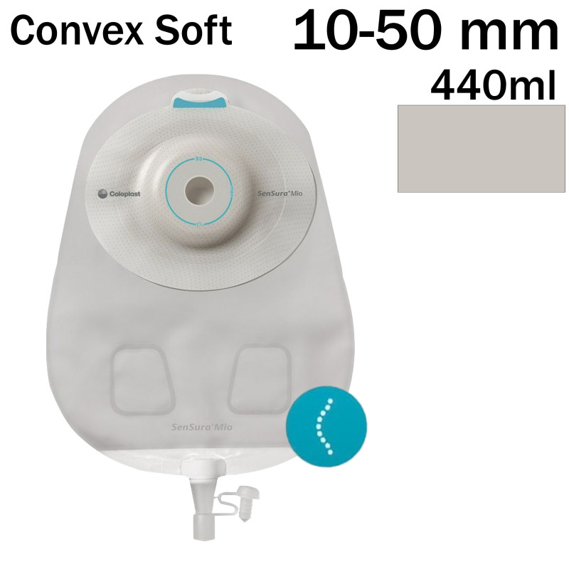136780 Worek Urostomijny Jednoczęściowy SenSura Mio Convex Soft Maxi 10-50 mm Neutralny szary