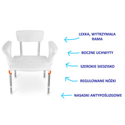 Taboret prysznicowy z oparciem i uchwytami bocznymi 3w1 KING-SS1BA-20 Timago – Wielofunkcyjność i komfort użytkowania