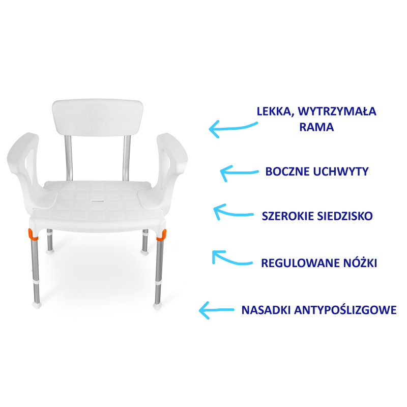 Taboret prysznicowy z oparciem i uchwytami bocznymi 3w1 KING-SS1BA-20 Timago – Wielofunkcyjność i komfort użytkowania