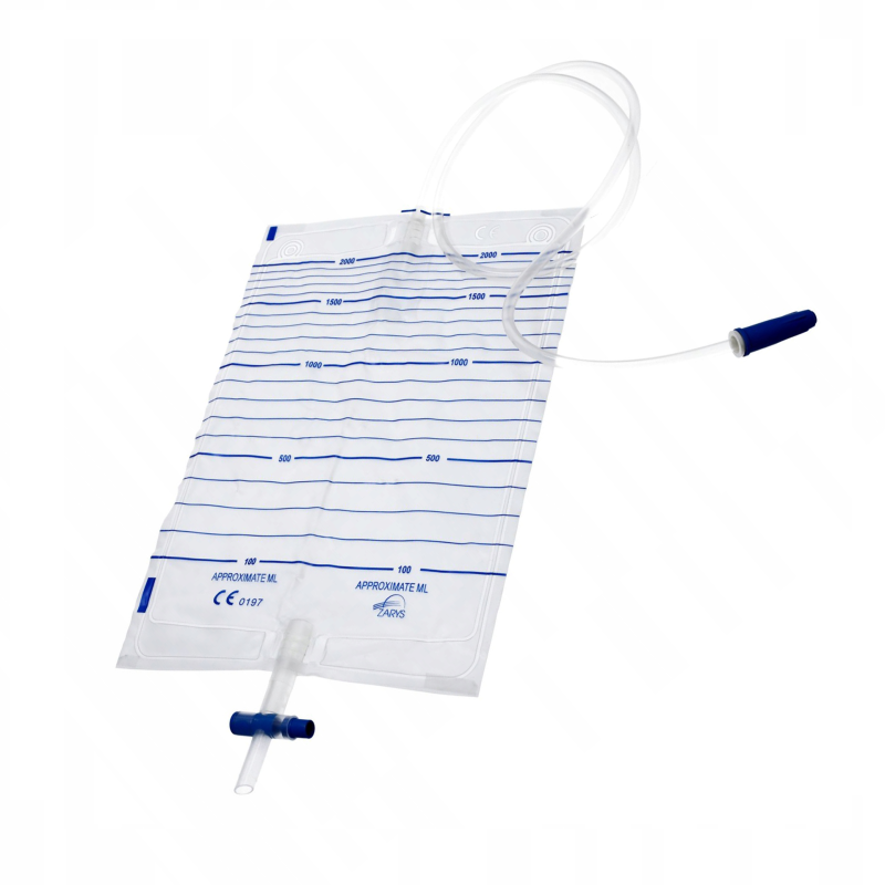 WMD2000-90 Worek do zbiórki moczu sterylny dobowy Zarys 2000 ml z zaworem T i zastawką antyzwrotną