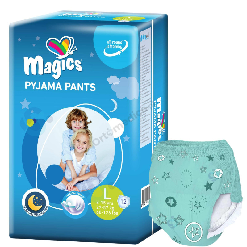Magics Pyjama Pants 27–57 kg – chłonne majtki nocne dla dzieci 8–15 lat i szczupłych osób dorosłych
