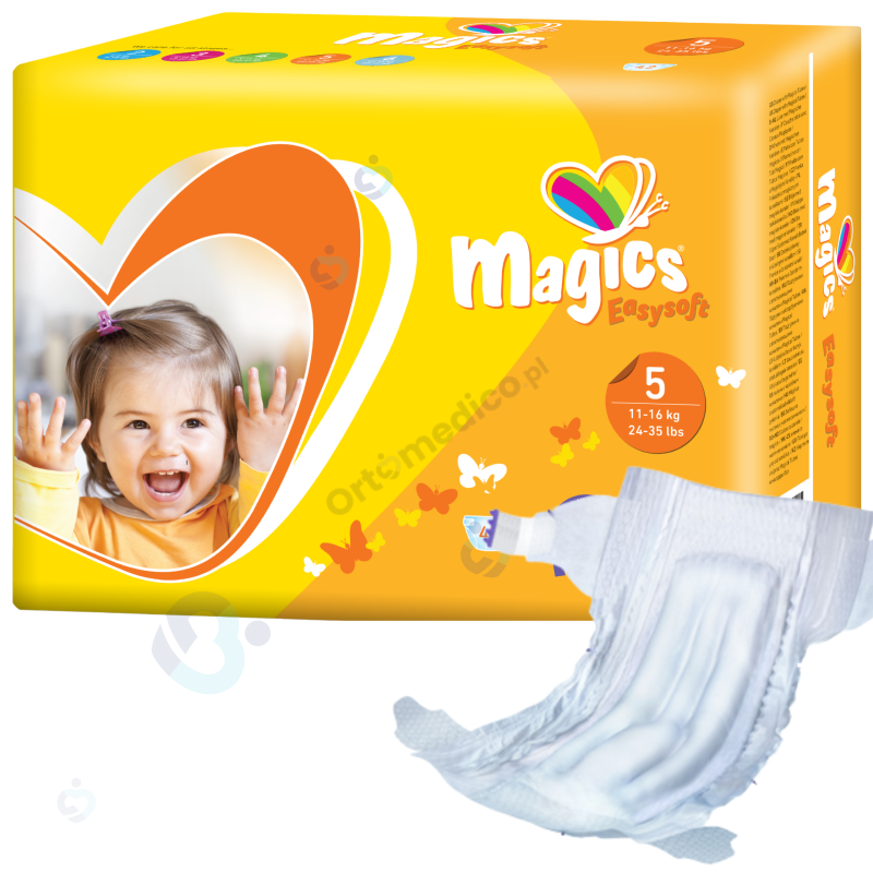 Pieluchomajtki Magics EasySoft rozmiar 5 (11–16 kg) – ultracienkie, chłonne, hipoalergiczne pieluszki dla dzieci
