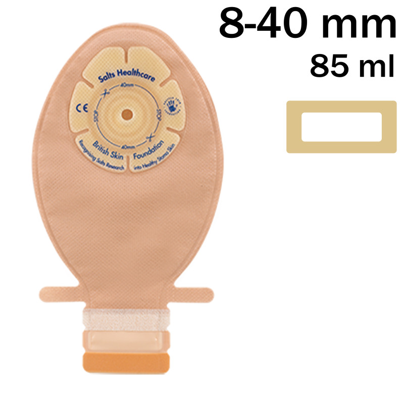 CFN8 Worek stomijny dla noworodków i niemowląt Confidence® Comfort z elastyczną płytką – 1-częściowy, beżowy (8–40 mm), 85 ml