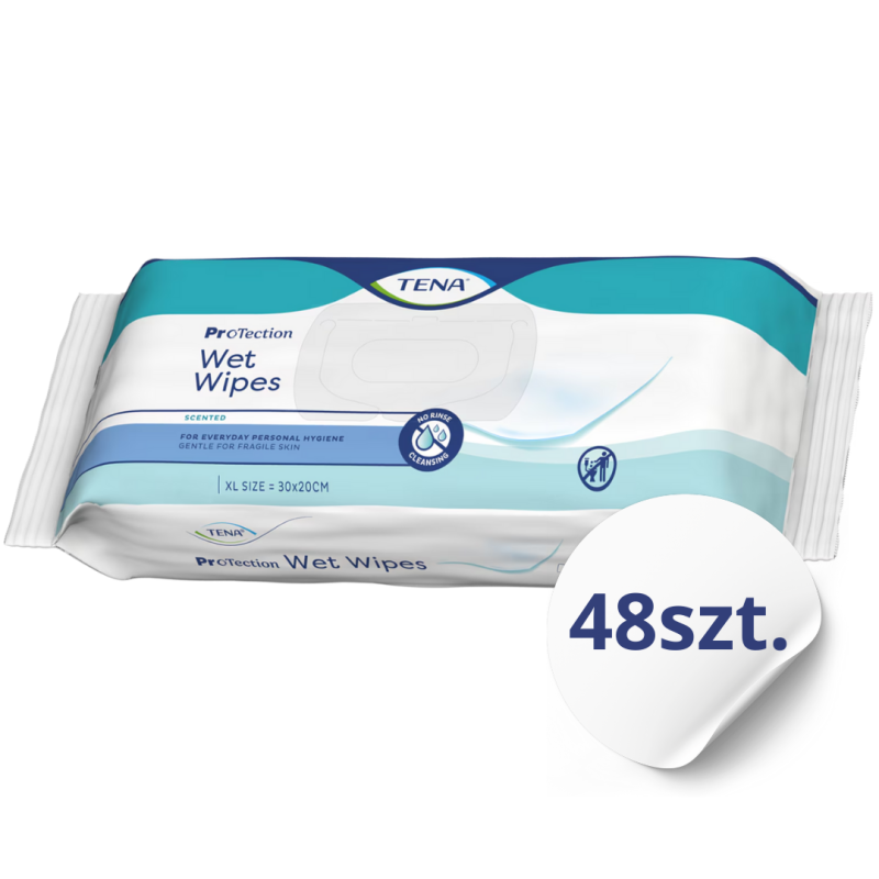 TENA Wet Wipes ProTection chusteczki nawilżane zapachowe XL 30x20 cm, 48 sztuk – do higieny dorosłych i skóry wrażliwej
