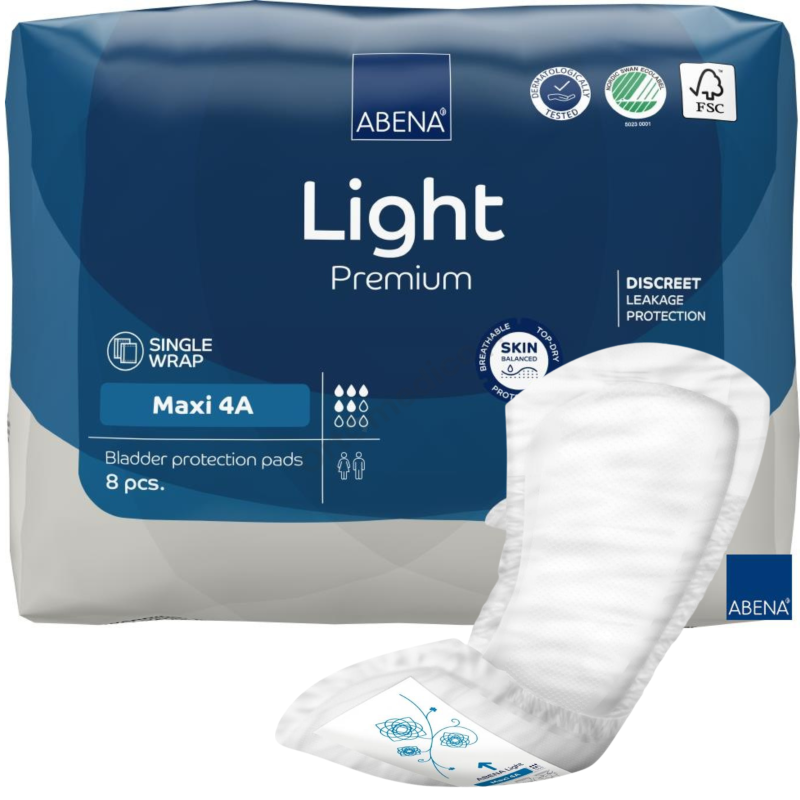 Wkładki higieniczne urologiczne Abena Light Maxi 4A, 5 kropel Unisex Z lekkim i umiarkowanym nietrzymaniem moczu