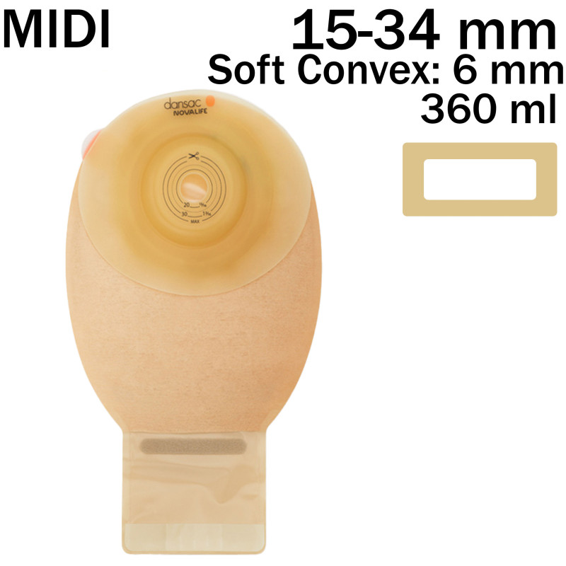 981-34 Worek Stomijny NovaLife1 Open Soft Convex 15-34 mm 350 ml Convex 6 mm Otwarty Beż z Okienkiem  Dansac