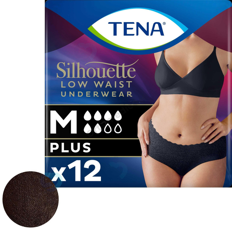 TENA Silhouette Plus Noir 6K – Niewidoczna czarna bielizna chłonna dla kobiet na nietrzymanie moczu