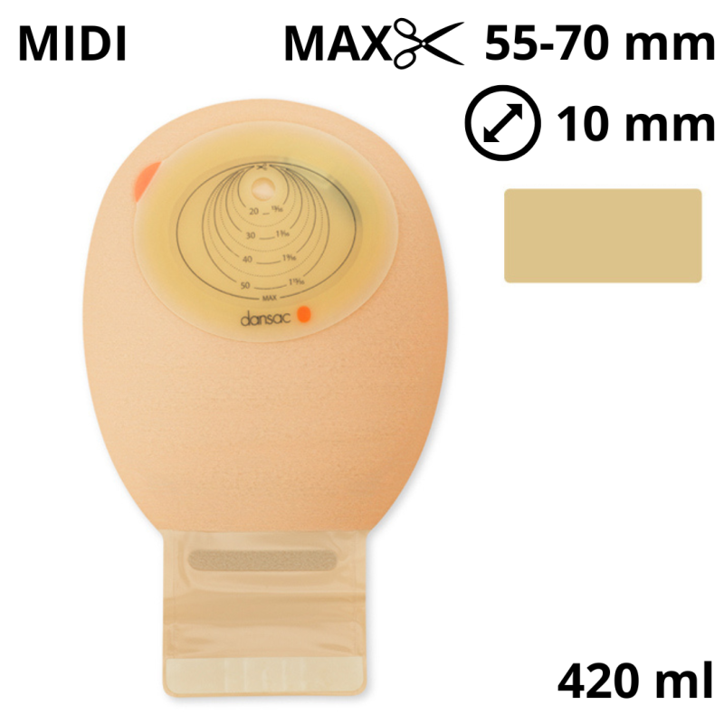 9232-10 Worek Stomijny NovaLife1 Midi 10-55/70 mm 420 ml Otwarty Beż Dansac