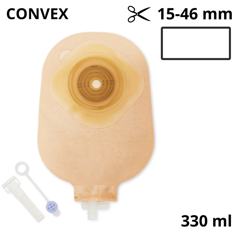 892-12 Worek Nova1 Urostomia X3 Long Wear 15-46 mm 330 ml Convex 3 mm Przezroczyste Dansac